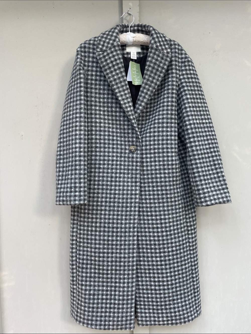 H&M Gray Plaid Single-Button Long Coat. XS.